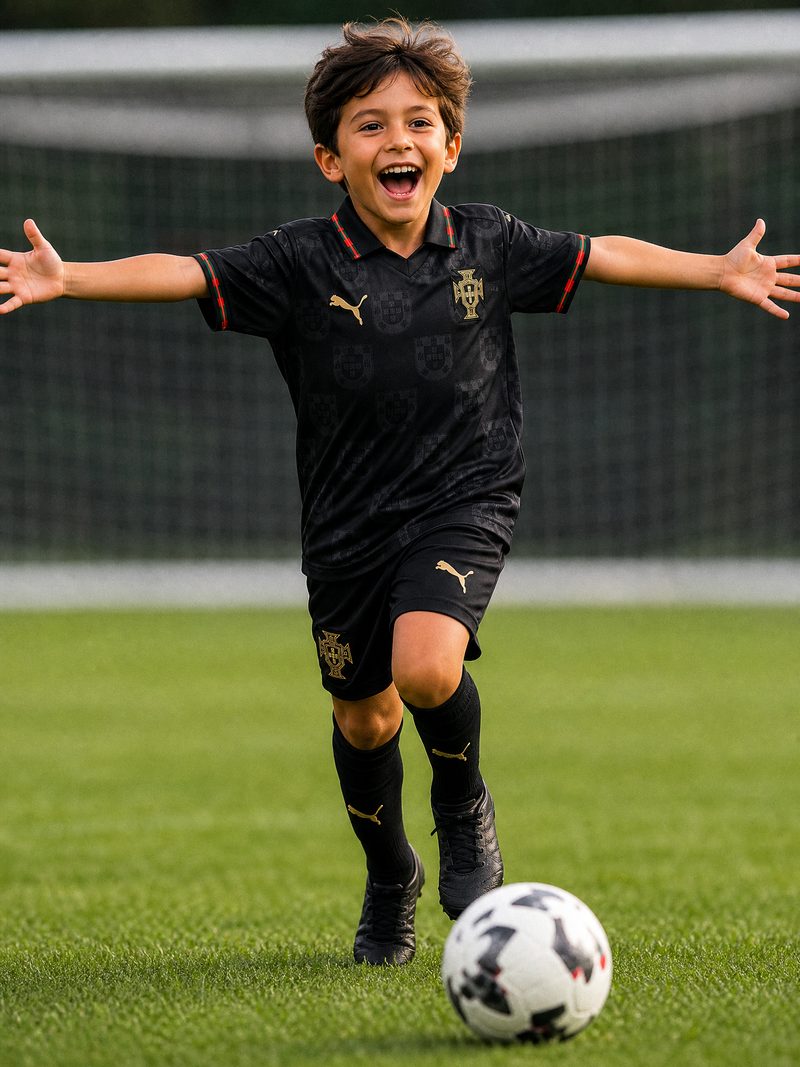 Kit Infantil Portugal · Camisa 25/26 - Edi\\u00e7\\u00e3o Especial Pantera Negra