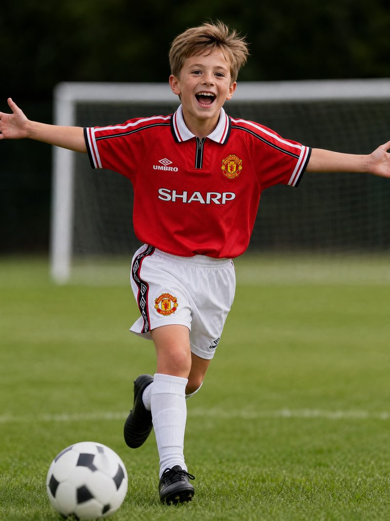 Kit Infantil Manchester United · Camisa Retro 98/99 Home