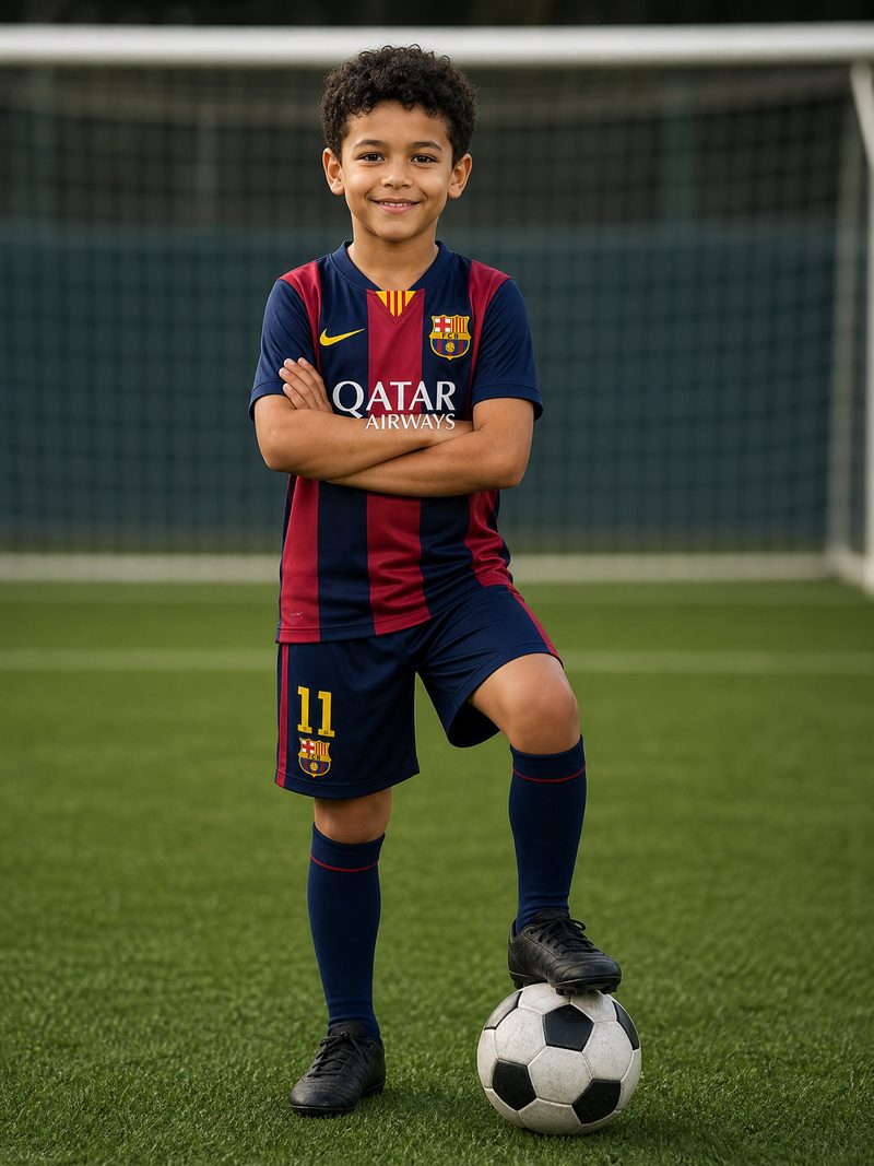 Kit Infantil Barcelona · Camisa 14/15 Retro (Era Neymar Jr.)